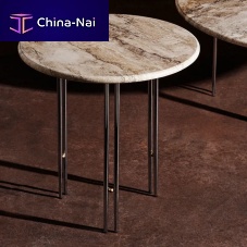 Contemporary side table IOItravertinesteel basebrass base