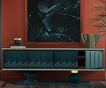 Traditional sideboard CORTEZwood with gold leaf finishglossy varnished woodwith shelf