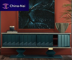 Traditional sideboard CORTEZwood with gold leaf finishglossy varnished woodwith shelf