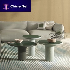 Contemporary side table ECHOleatherlacquered glassfabric