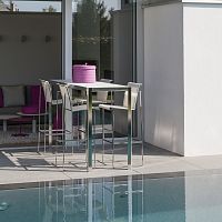 Contemporary high bar table NIMIO BAR 140 & 190teakglassstone