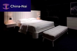 Double bed RAFAcontemporarywith upholstered headboardwith integrated bedside table