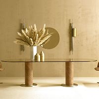 Contemporary table ROLLING 2Btempered glassstainless steel baseoval