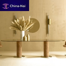 Contemporary table ROLLING 2Btempered glassstainless steel baseoval