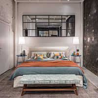 Contemporary bed bench Grayfabricoakwalnut
