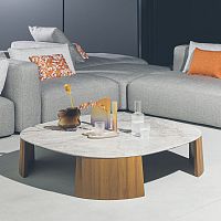 Contemporary coffee table DORVANmarblestainless steel baseiroko base