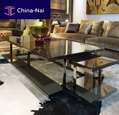 Contemporary nesting tables Vertigowoodenchromed metal basesquare