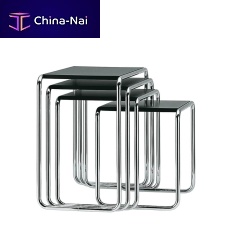 Bauhaus design nesting tables B 9woodenglasschrome steel base