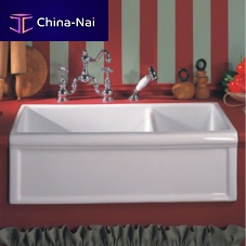 Double kitchen sink 4613without drainboardsandstoneapron-front