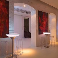 Contemporary high bar table LOUNGE M 105 glassplasticaluminum base