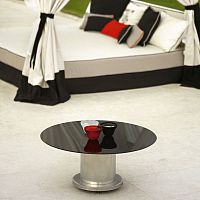Contemporary coffee table glassmetal baseround
