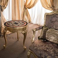 Classic side table MARQUETRYwoodenmetal basewood with gold leaf finish base
