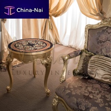 Classic side table MARQUETRYwoodenmetal basewood with gold leaf finish base