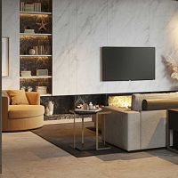 Contemporary side table Bridgewood veneerbrass basesquare
