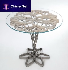 Original design table VORTEXstainless steeltempered glassstone
