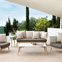 Contemporary coffee table ARCteaktempered glasssynthetic fiber