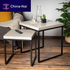 Contemporary coffee table Set im Beton Lookwoodeniron basesquare
