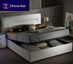 Double bed Gemmacontemporaryupholsteredwith headboard