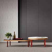 Contemporary nesting tables Goodwood oakglasslacquered metal base