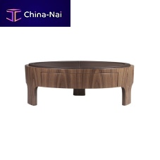 Contemporary table Churchill walnutleatherwalnut base