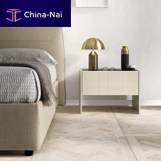 Contemporary bedside table GOLDleatherglasssintered stone