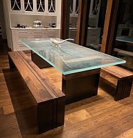Contemporary table glasswooden baserectangular