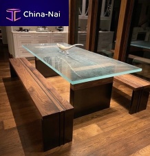 Contemporary table glasswooden baserectangular