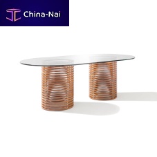 Contemporary dining table GRAND ISOLAtempered glassmarblemahogany base