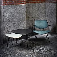 Organic design nesting tables VL1310 + VL1312wood veneerlinoleumchrome steel base