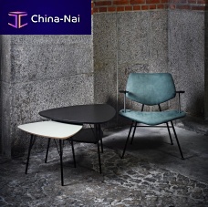 Organic design nesting tables VL1310 + VL1312wood veneerlinoleumchrome steel base