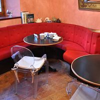 Contemporary table PIANI CAFE DE PARISceramicmetal baseround