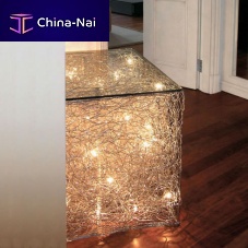 Contemporary side table QUBOglassrectangularilluminated