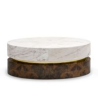 Contemporary coffee table INFINITY polished brassmarblewood veneer base