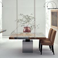 Contemporary dining table ATHENAnatural stonepolished stainless steel baserectangular