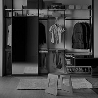 Contemporary walk-in wardrobe woodenglassaluminum