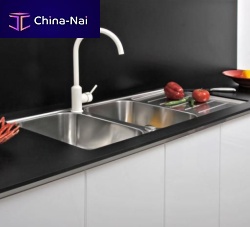 Double kitchen sink with drainboardstainless steelundermount