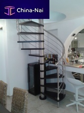 Spiral staircase LUNA INOXcircularwooden stepstainless steel frame