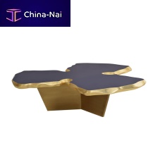 Contemporary coffee table PUZZLElacquered MDFwood with gold leaf finishbrass base