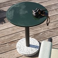 Contemporary side table BERNARDO 354enameled sandstonenatural stone baselacquered stainless steel base