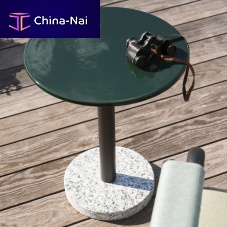 Contemporary side table BERNARDO 354enameled sandstonenatural stone baselacquered stainless steel base