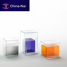 Contemporary side table BOXINBOXglasspolished stainless steelsquare