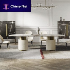 Contemporary table Rockwoodenmarblemetal base