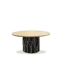 Contemporary dining table ENCHANTED BIRDS EYEwood veneerwalnut basebrass base