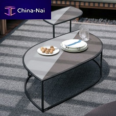 Contemporary side table LEAF 001enameled sandstonesandstonelacquered stainless steel base