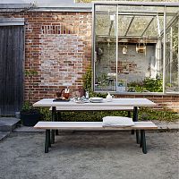 Contemporary table SKAGERAK - OVERLAPcedarpowder-coated steelsteel base