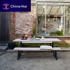 Contemporary table SKAGERAK - OVERLAPcedarpowder-coated steelsteel base