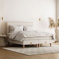 Double bed LYCKAcontemporaryupholsteredwith upholstered headboard