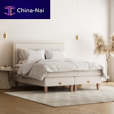 Double bed LYCKAcontemporaryupholsteredwith upholstered headboard
