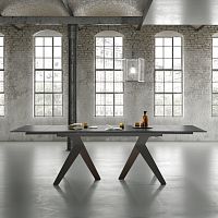 Contemporary table FLYsolid woodnatural oakglass