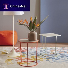 Contemporary side table Costance Rotondoleathermelaminesteel base